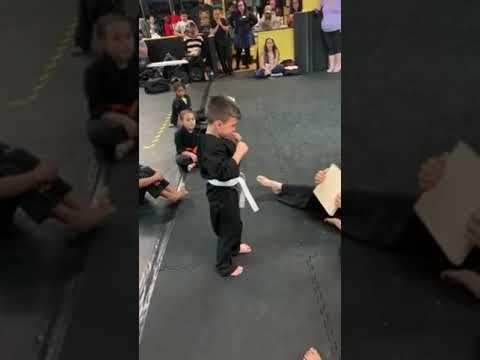 A Little Kid’s Karate Class Cheers His Attempts to Break a Board