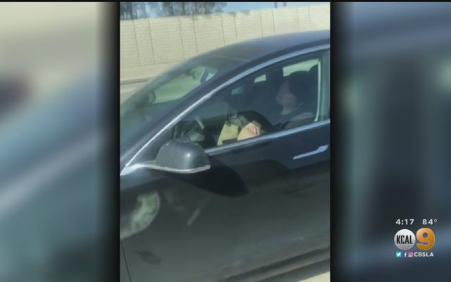 A Driver Sleeps Behind the Wheel of His Tesla
