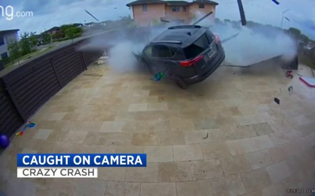 A Car Crashes Through a Backyard Fence and Flies Over the Pool